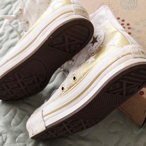 Converse White & Gold Star High Top Sneakers - Picture 4 of 5